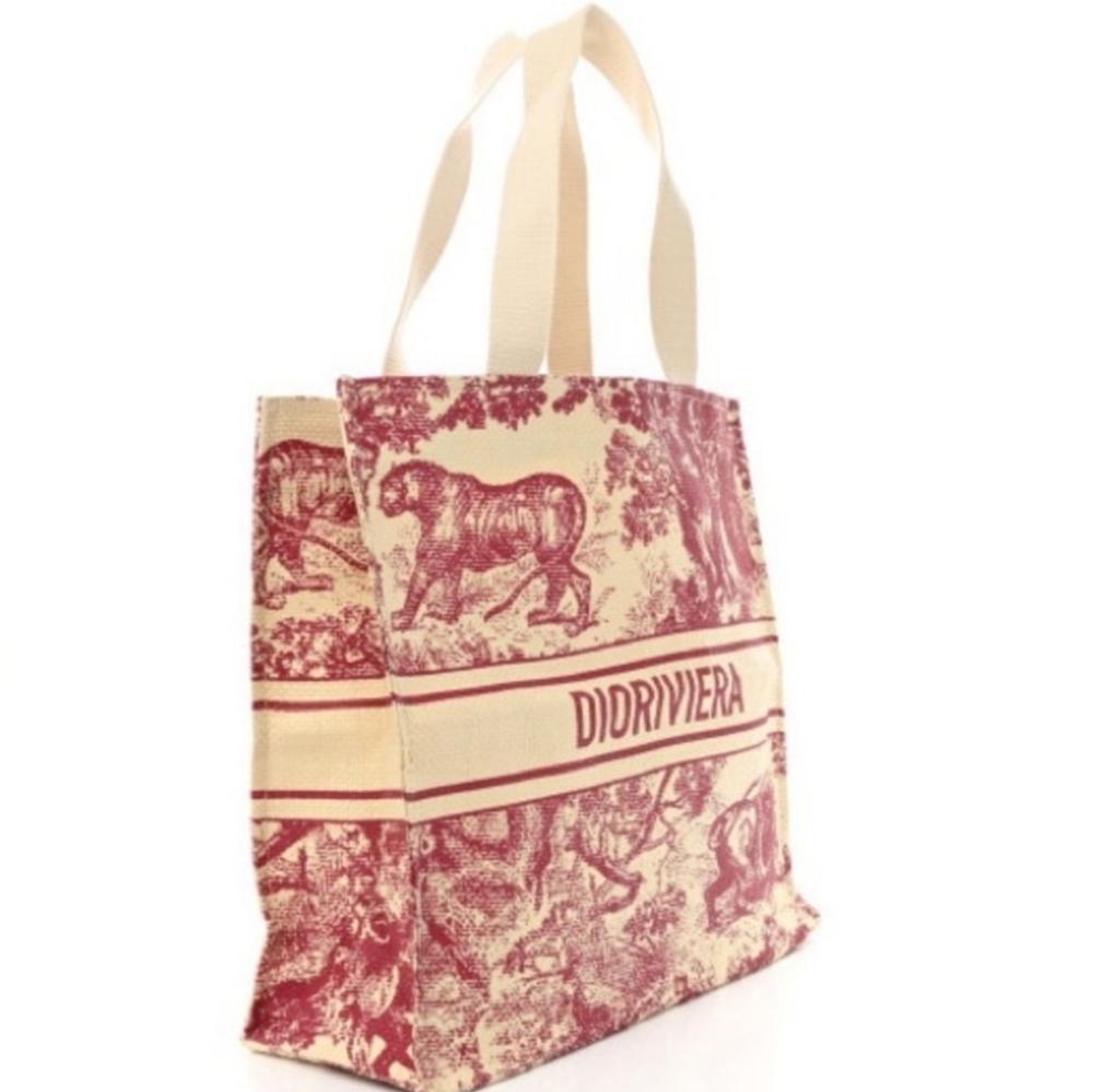 Christian Dior Tote Red Toile Print and tan NWT VIP Brand New Collecters - Picture 2 of 13
